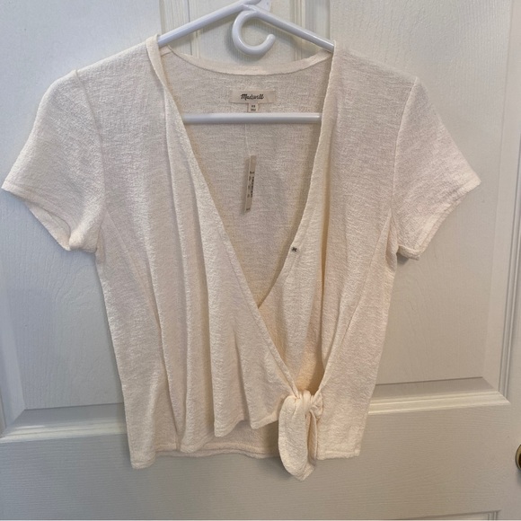 Madewell NWT Off-white Cropped Surplice Top Cotton - Picture 3 of 5